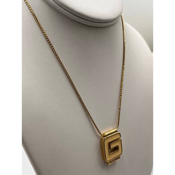 Givenchy Bijoux Paris New York Designer Gold Plated Cream Enamel G Necklace New - Picture 3 of 11